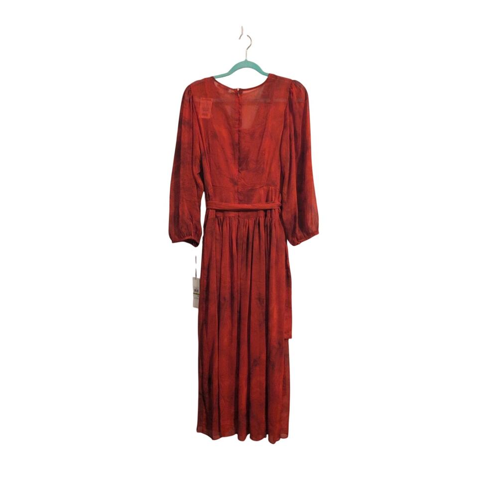 Calvin Klein Red Wrap Dress Size 14 NWT Long Sleeve V-Neck Belted Gown